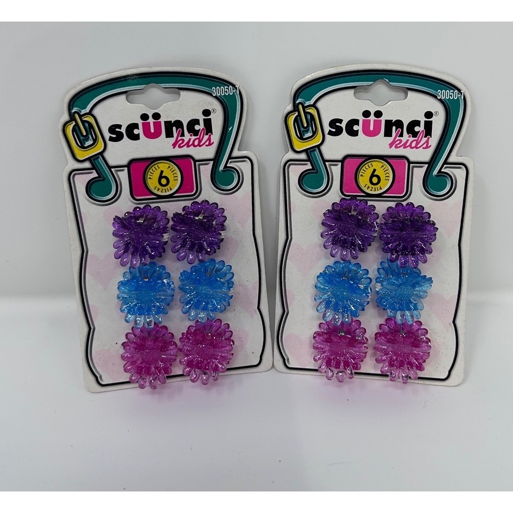 Vintage 1999 Scunci Kids Flower Hair Clips 12pc Glitter Daisy Purple Blue Pink